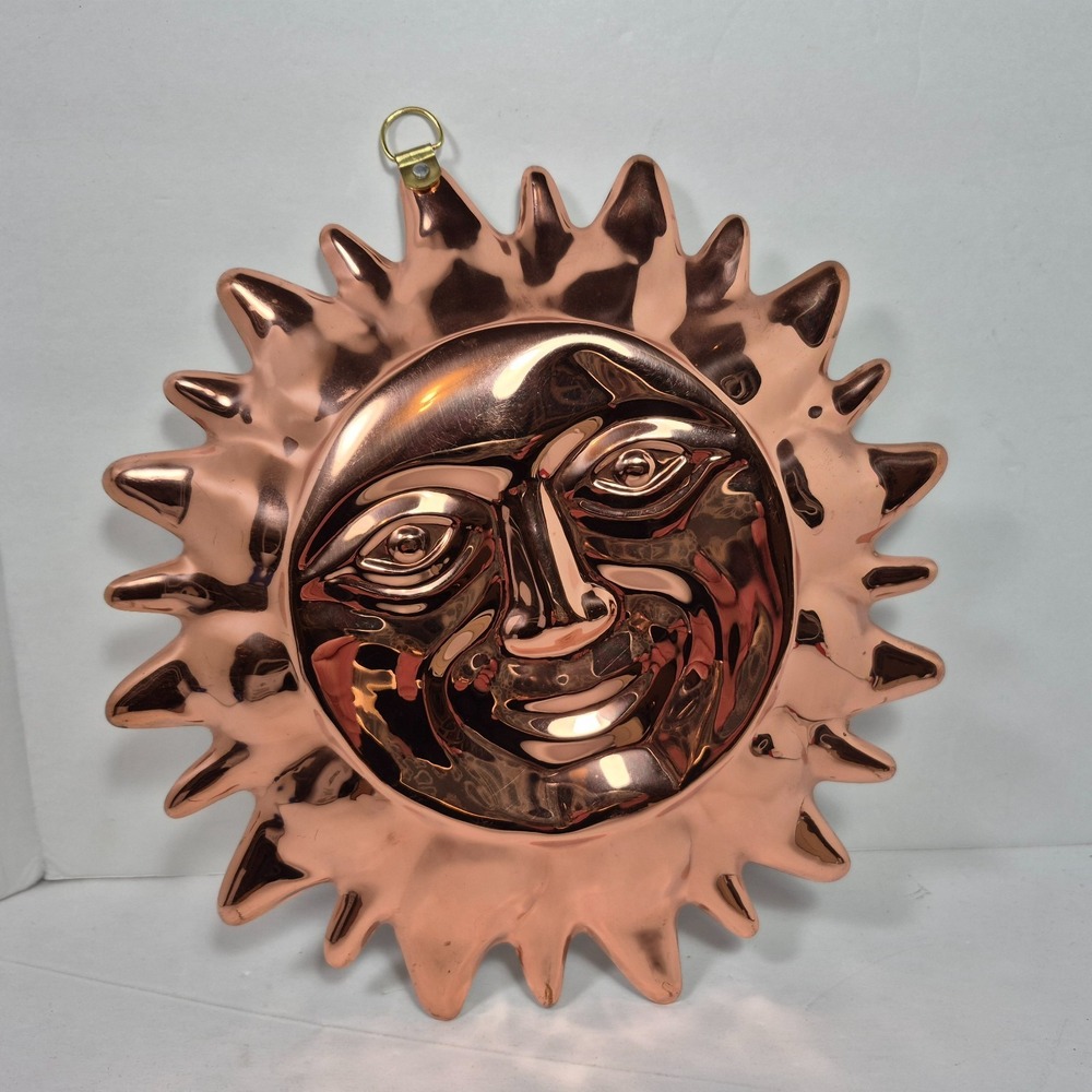 9" Copper Happy Sun Face Celestial Home Kitchen Wall Hanging Decor